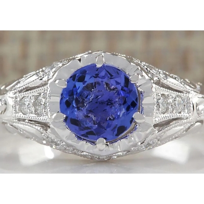 Естественное сымитированное кольцо Tanzanite в стерлинговом серебре - Artsy обручальном кольце альтернативы - Handmade обручальное кольцо