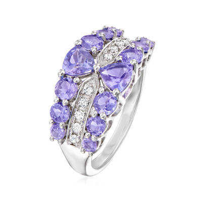 Кольцо обхода топаза 925 Tanzanite круга короля 0,87 Ct камня самоцвета голубые белые стерлинговое серебряное