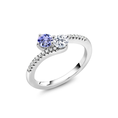 Кольцо обхода топаза 925 Tanzanite круга короля 0,87 Ct камня самоцвета голубые белые стерлинговое серебряное