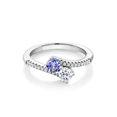 Кольцо обхода топаза 925 Tanzanite круга короля 0,87 Ct камня самоцвета голубые белые стерлинговое серебряное