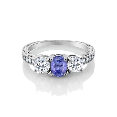 0,25 карата Tanzanite со стерлинговыми серебряными ювелирными изделиями кольца с белым акцентом CZ