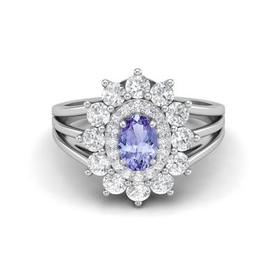 Ювелирные изделия кольца кольца JewelersClub Tanzanite дизайна цветка стерлинговые серебряные с белым акцентом CZ