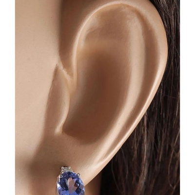 серьги Tanzanite овала белого золота 14k неподдельные естественные с CZ