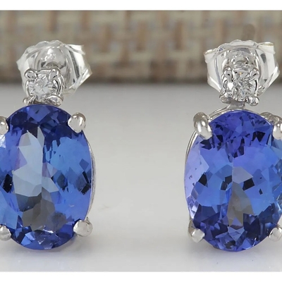 серьги Tanzanite овала белого золота 14k неподдельные естественные с CZ
