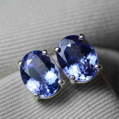 серьги Tanzanite овала белого золота 14k неподдельные естественные с CZ