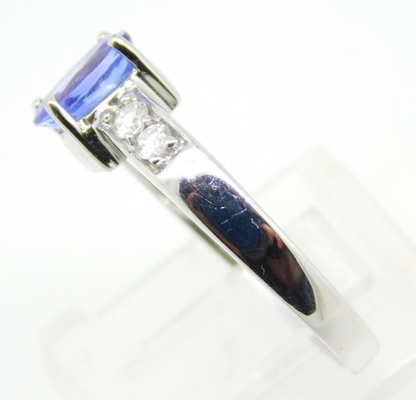 кольцо Tanzanite овала белого золота 14k неподдельное естественное с CZ