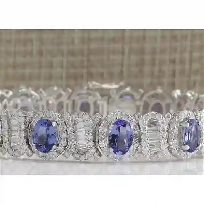 24,70 CTW естественное Tanzanite и браслет CZ в твердом белом золоте 14K
