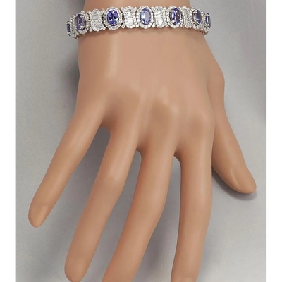 24,70 CTW естественное Tanzanite и браслет CZ в твердом белом золоте 14K