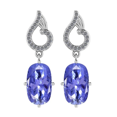 7,82 CTW естественное Tanzanite и серьги 14K CZ золото твердого тела желтое