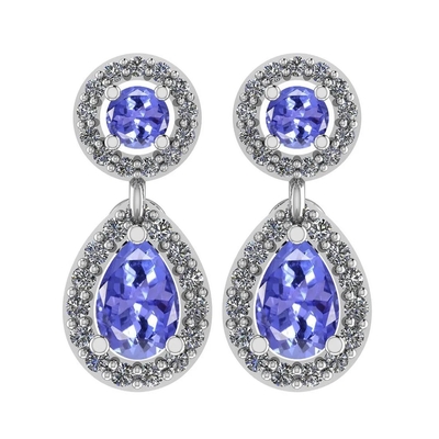 7,82 CTW естественное Tanzanite и серьги 14K CZ золото твердого тела желтое