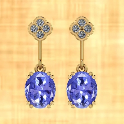 7,82 CTW естественное Tanzanite и серьги 14K CZ золото твердого тела желтое