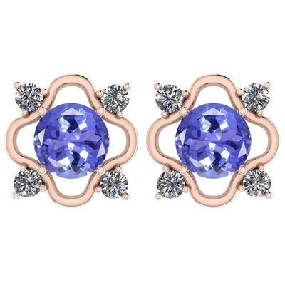 7,82 CTW естественное Tanzanite и серьги 14K CZ золото твердого тела желтое