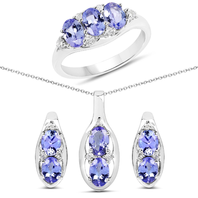 3,12 карат неподдельное Tanzanite и белый топаз 3 серебр ожерелья 925 части стерлинговый