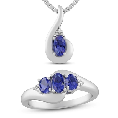 3,12 карат неподдельное Tanzanite и белый топаз 3 серебр ожерелья 925 части стерлинговый
