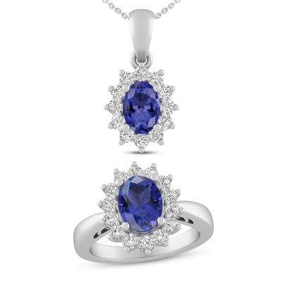 3,12 карат неподдельное Tanzanite и белый топаз 3 серебр ожерелья 925 части стерлинговый