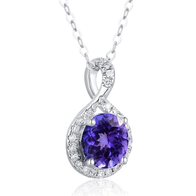 Ожерелье скольжения аметиста, ожерелье скольжения аметиста (14k белое золото, аметист 19x19mm, диаманты .82cttw