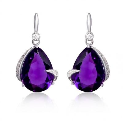 2,46 Ct. T.W. И 1/10 Ct. Серьги Leverback аметиста T.W. CZ в стерлинговом серебре