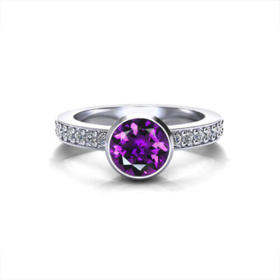 Флористическое кольцо в белом золоте 14k, аметист аметиста 6x8mm, диамант .06cttw