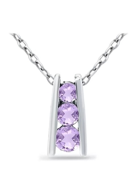 3/8 ct. t.w. Ожерелье лестницы аметиста 3-Stone привесное в стерлинговом серебре