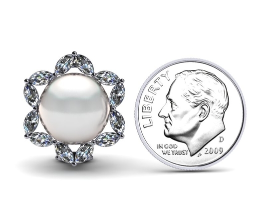 ювелирные изделия белого золота 14K &amp; белая пресноводная выращиванная в питательной среде: серьга Marquise жемчуга