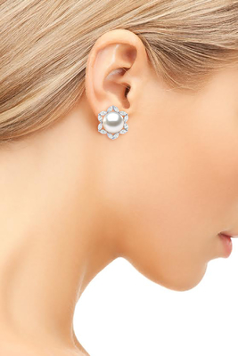 ювелирные изделия белого золота 14K &amp; белая пресноводная выращиванная в питательной среде: серьга Marquise жемчуга