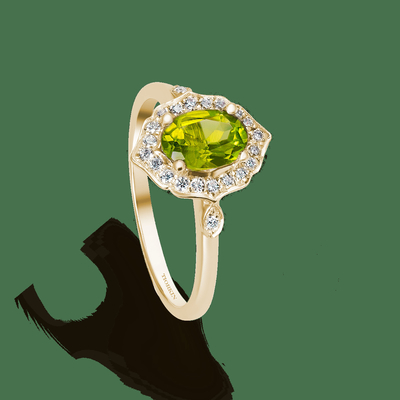 Красивое золота овальное, элегантное кольцо peridot, винтажная форма и естественный, яркий овальный peridot