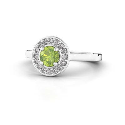 Кольцо венчика платины венчика с большим Peridot обнятое более небольшими с определенными размерами драгоценными камнями