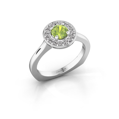 Кольцо венчика платины венчика с большим Peridot обнятое более небольшими с определенными размерами драгоценными камнями