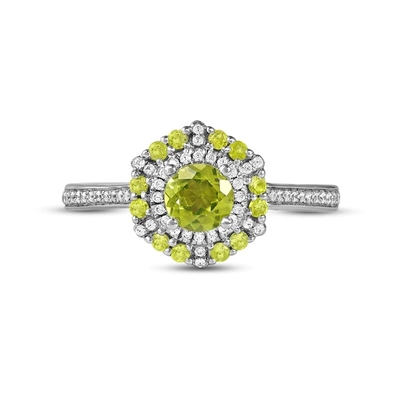 Зеленый Peridot &amp; кольцо 1/6 CZ золото ct tw 10K белое в серебре