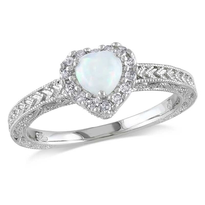 опал 5.0mm в форме Сердц и 1/8 CT. Кольцо рамки T.W. CZ в стерлинговом серебре