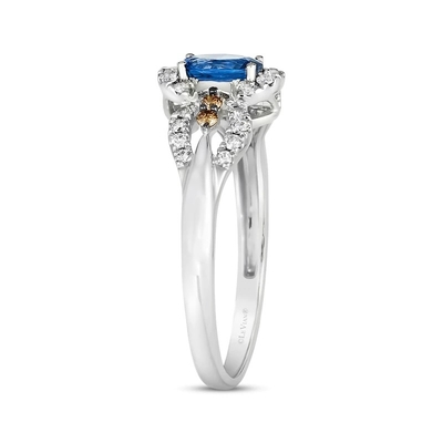 Золото Cttw белое CZ 14K кольца 1/5 сапфира отрезка Le Vian Овальн ванильное