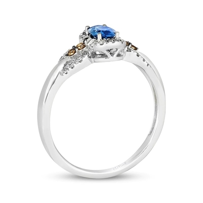 Золото Cttw белое CZ 14K кольца 1/5 сапфира отрезка Le Vian Овальн ванильное