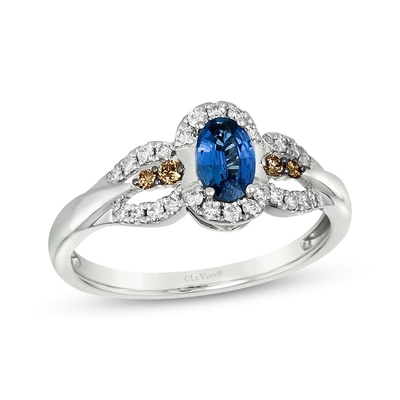 Золото Cttw белое CZ 14K кольца 1/5 сапфира отрезка Le Vian Овальн ванильное