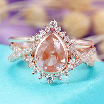 Стерлинговый серебряный набор обручального кольца Alexandrite золота Роза обручального кольца года сбора винограда формы груши 925