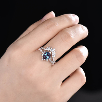 кольца обручального кольца Alexandrite падения разрыва кольца ювелирных изделий белого золота 14K установленные