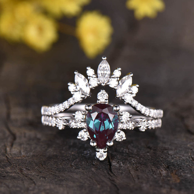 кольца обручального кольца Alexandrite падения разрыва кольца ювелирных изделий белого золота 14K установленные
