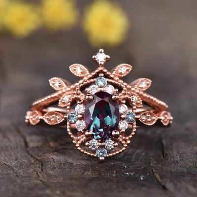 кольца обручального кольца Alexandrite падения разрыва кольца ювелирных изделий белого золота 14K установленные