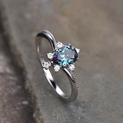 Стерлинговые серебряные синтетические ювелирные изделия камня Alexandrite 925, кольца Alexandrite 8MM созданные лабораторией