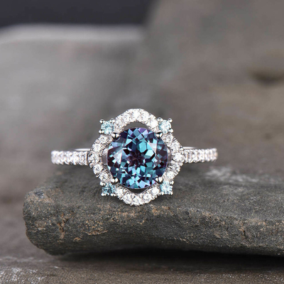 Стерлинговые серебряные синтетические ювелирные изделия камня Alexandrite 925, кольца Alexandrite 8MM созданные лабораторией