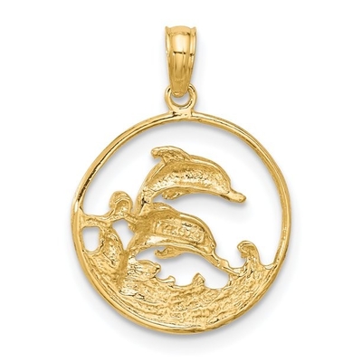 Карат в шарме круга дельфина двойника желтого золота каратов 14K привесном с ожерельем цепи веревочки легковеса желтого золота 10K