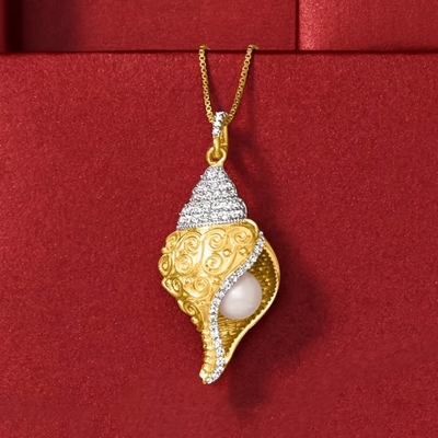 6mm выращиванное в питательной среде: Seashell топаза жемчуга ожерелье белого привесное в золоте 18kt над стерлинговым