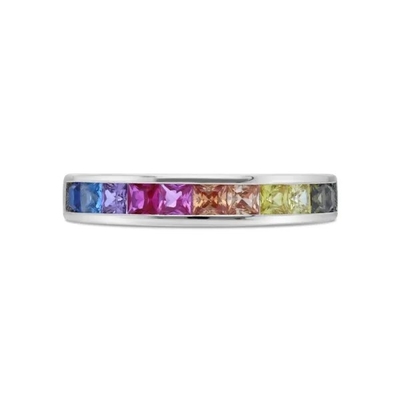 Оптом 925 стерлинговых серебряных камней багета CZ радуги звенят Multicolor кольцо циркона для ювелирных изделий партии