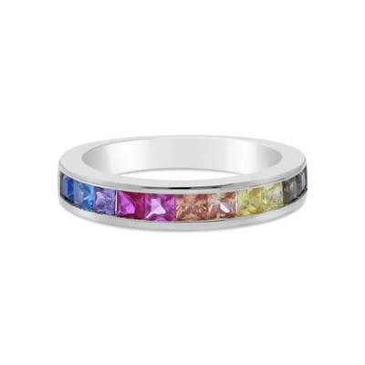 Оптом 925 стерлинговых серебряных камней багета CZ радуги звенят Multicolor кольцо циркона для ювелирных изделий партии