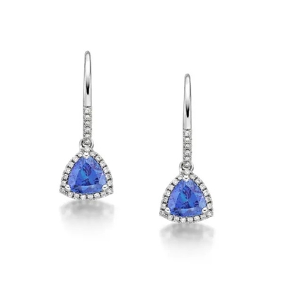 925 стерлинговых серебряных ювелирных изделий серег Tanzanite пасьянса стержней Tanzanite отрезка CZ голубых крошечных классических серег триллиона