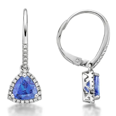 925 стерлинговых серебряных ювелирных изделий серег Tanzanite пасьянса стержней Tanzanite отрезка CZ голубых крошечных классических серег триллиона