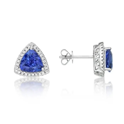 925 стерлинговых серебряных ювелирных изделий серег Tanzanite пасьянса стержней Tanzanite отрезка CZ голубых крошечных классических серег триллиона