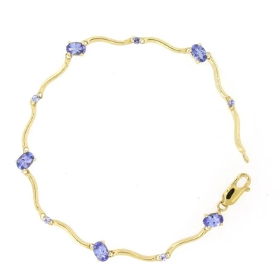 Стерлинговый серебряный браслет Tanzanite отрезка желтого золота 925 покрытый овальный
