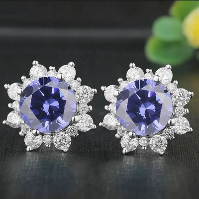 овал венчика CZ ювелирных изделий желтого золота 14K отрезал серьги наградных зеленых женщин серег стержня Tanzanite классические