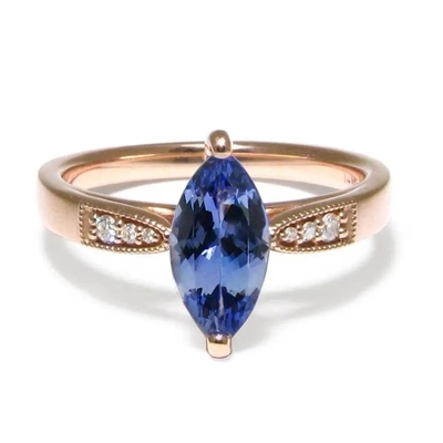 Оптом 925 стерлинговые серебряные ювелирные изделия подняли Marquise покрытый золотом отрезали кольцо Tanzanite