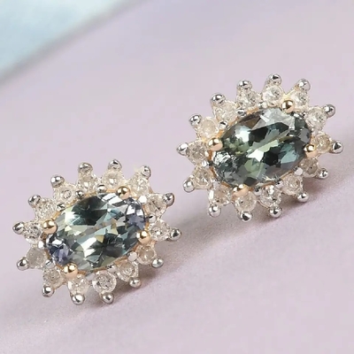 овал венчика CZ ювелирных изделий желтого золота 14K отрезал серьги наградных зеленых женщин серег стержня Tanzanite классические